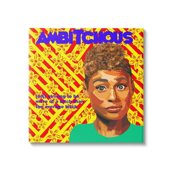 Stupell Industries Ambitious Funny Quote Bold Floral Pattern Background Graphic Art Gallery-Wrapped Canvas Print Wall Art, 36x36, by Lynnda Rakos