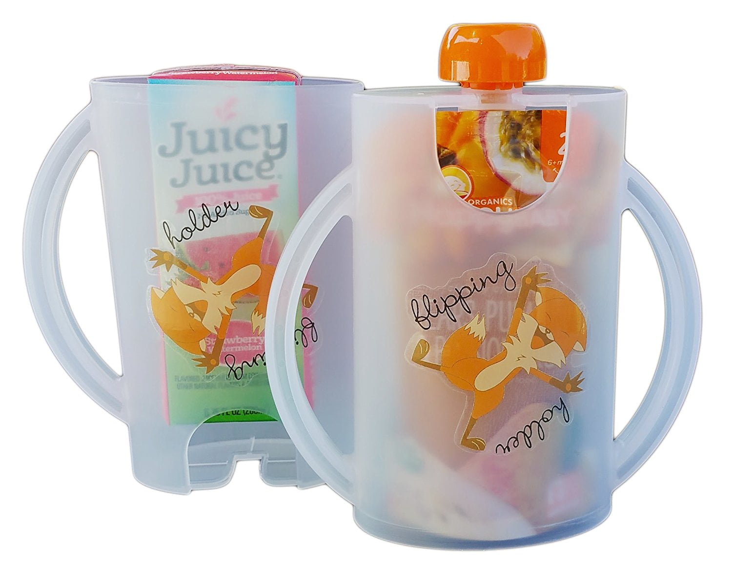 The Flipping Holder, a MessFree Food Pouch and Juice Box Holder for