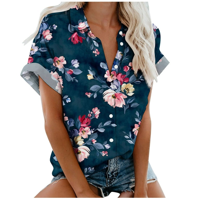 Same Day Shipping Items Prime Women's Floral Graphic Tee Shirts Short  Sleeve Comfy Blouse V Neck Casual T-Shirt Summer Tops 2023 Clothes