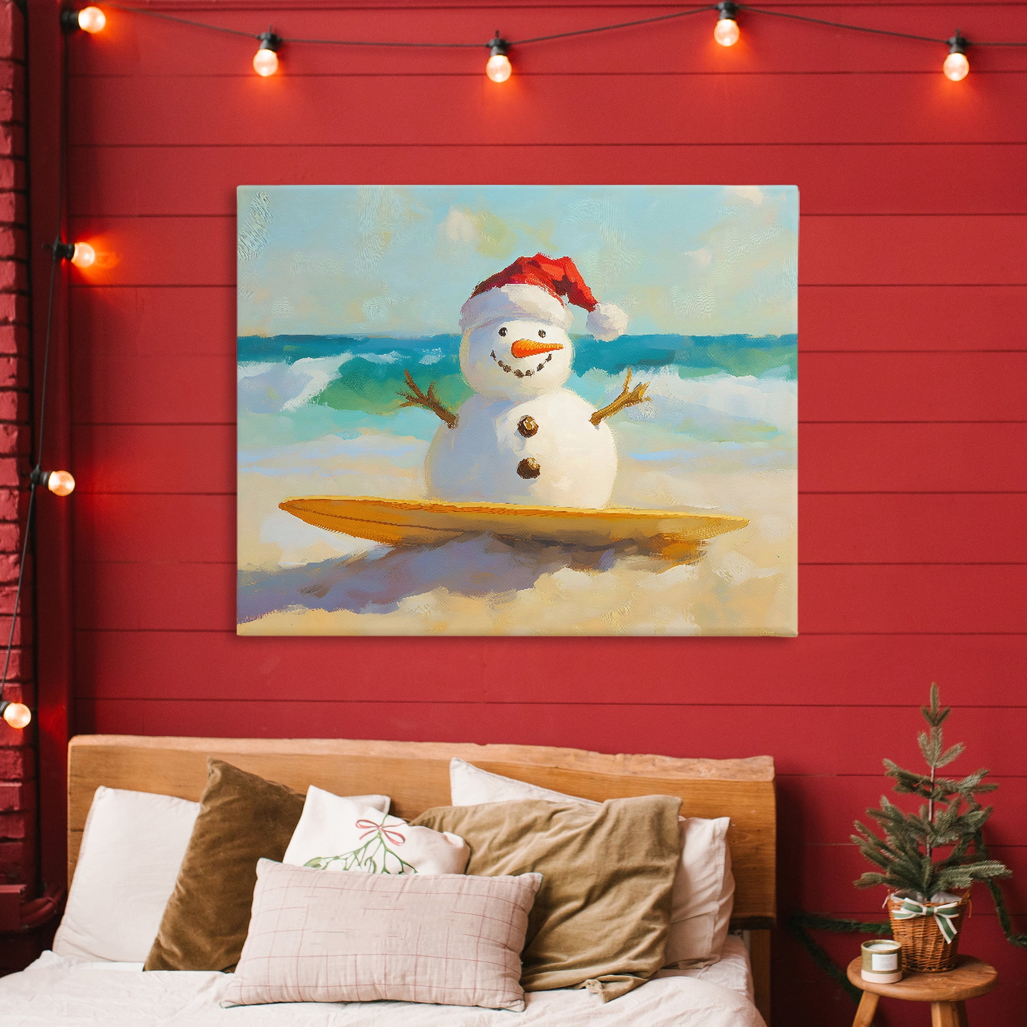 Stupell Industries Surfer Snowman on Beach Canvas Wall Art, design by The Prints Vibe