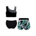 thumbnail image 2 of YEAHDOR Girls 3Pcs Swimsuit Asymmetrical Shoulder Crop Top with Shorts Briefs Swimming Set Vacation Pool Swimwear Green 12, 2 of 7