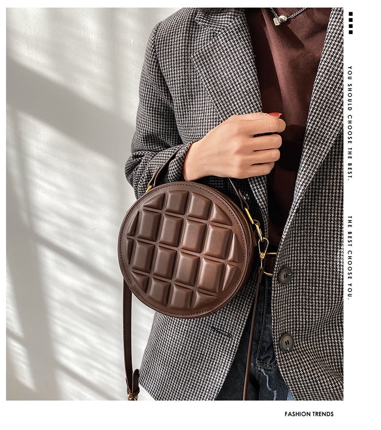Baguery Quilted Round Crossbody Bag for Women - Faux Leather Compact Shoulder Purse (7.48×2.95×7.48in)