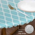 thumbnail image 3 of Aqua Ombre Stripe Round Tablecloth, Fitted Table Cover with Elastic for 45"-54" Round Tables, Modern Abstract Art Gradient Striped Table Cloth Outdoor Indoor Dinning Party Waterproof Tablecloths, 3 of 7