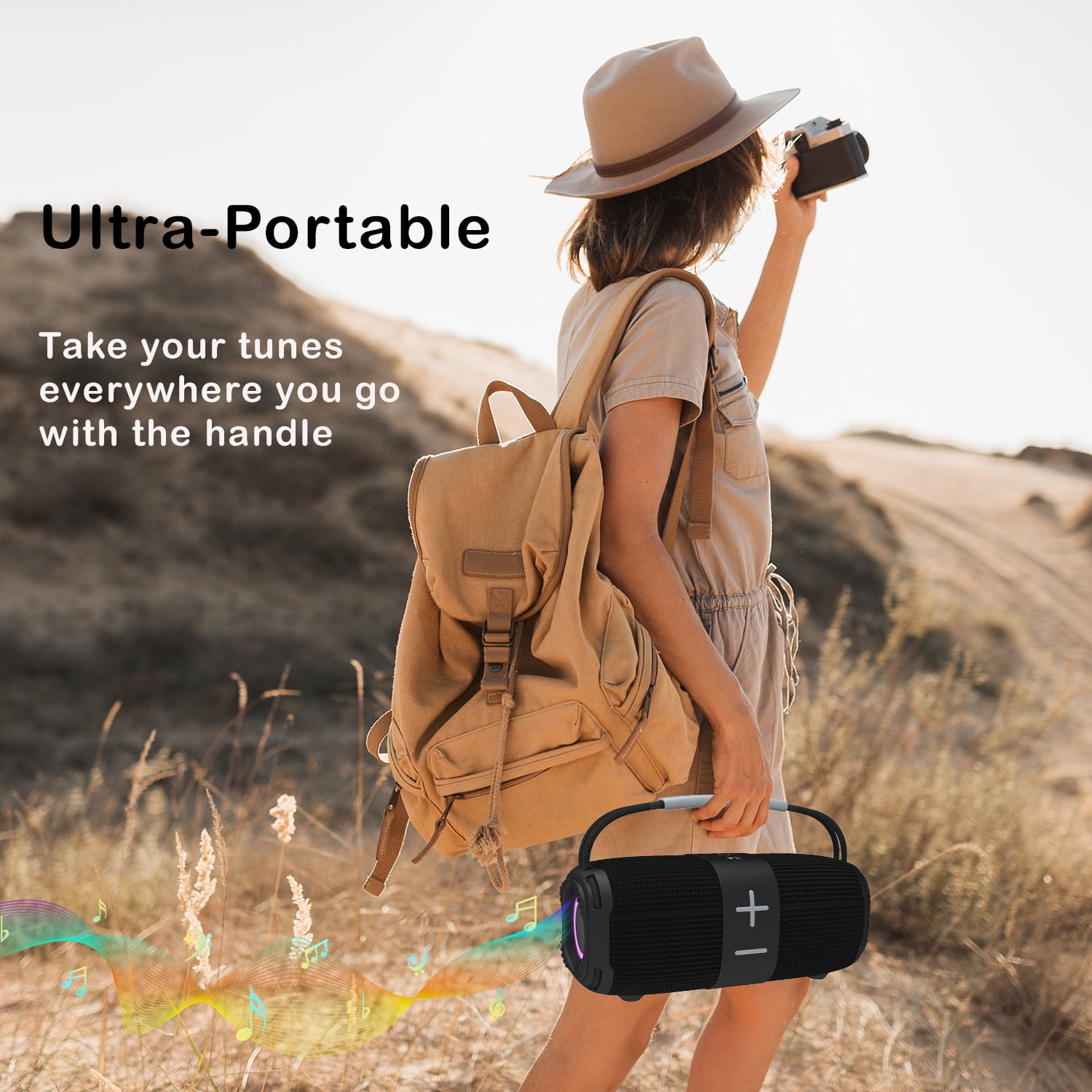 Babyltrl Portable Bluetooth 5.3 Speaker,Wireless Speaker with Dynamic LED Lights and Powerful 360° Sound,TWS Pairing,Outdoor Music Party Show,Black