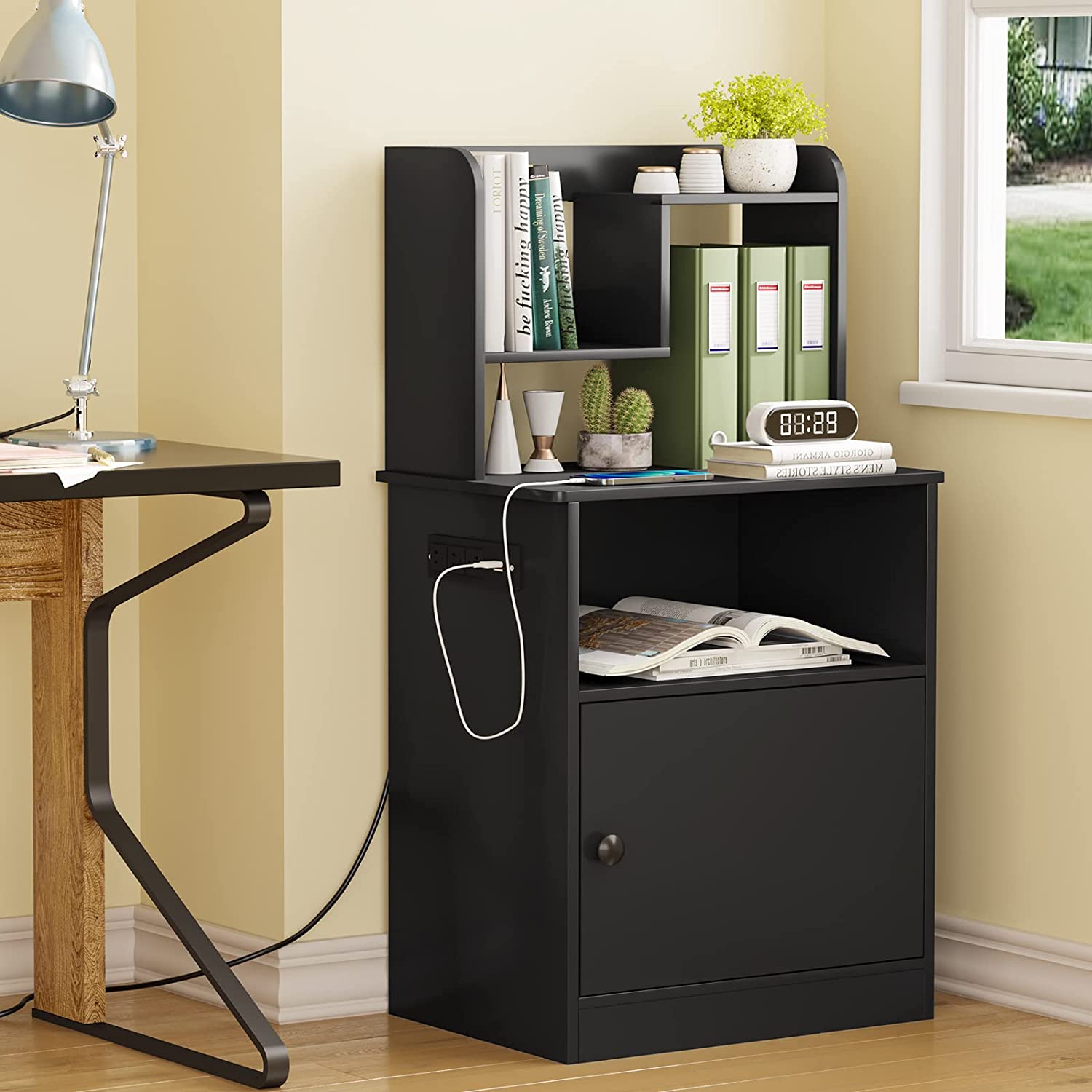 AMUZER Nightstand with Charging Station and Irregularly Design Storage