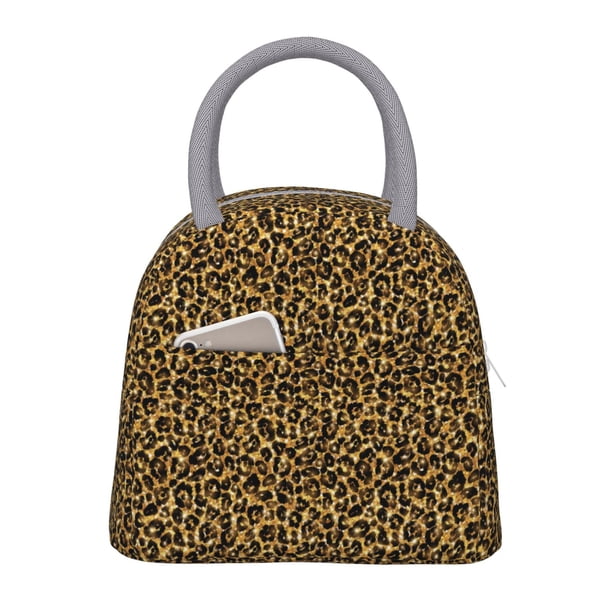 Balery Gold Glitter Leopard Bolsa de Almuerzo para Mujeres, Caja de Almuerzo, Bolsa de Almuerzo Pequeña Impermeable, Tote de Almuerzo Reutilizable con Gran Capacidad