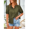 thumbnail image 6 of PRETTYGARDEN Women's Summer Button Down Shirts Short Lantern Sleeve V Neck Cotton Cute Dressy Casual Ladies Tops Blouses, 6 of 7