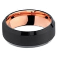 thumbnail image 2 of Tungsten Wedding Band Ring 8mm for Men Women Black & 18K Rose Gold Plated Beveled Edge Brushed Polished Lifetime Guarantee, 2 of 4