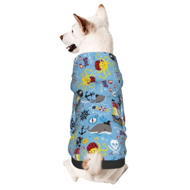 Fotbe Pirate Marine Animals Sudadera con Estampado para Perros Pequeños – Suéter con Capucha para Mascotas, Tela Suave de Forro Polar con Bolsillo-Medium