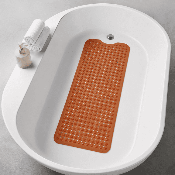 Bath Tub and Shower Mats, Non-Slip Extra Long Bath Mat, Machine Washable Bathtub Mat with Drain Holes, Suction Cups for Bathroom (Colour Brown)