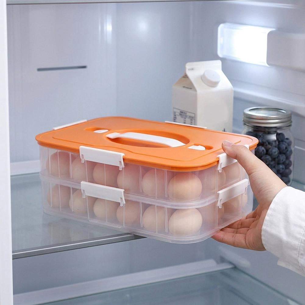 Stackable Egg Storage Container with Lid 2-Layer Plastic Holder, Leak-Proof Design with Handle and Secure Lock for Refrigerator Organization Holds Up to 36 Eggs