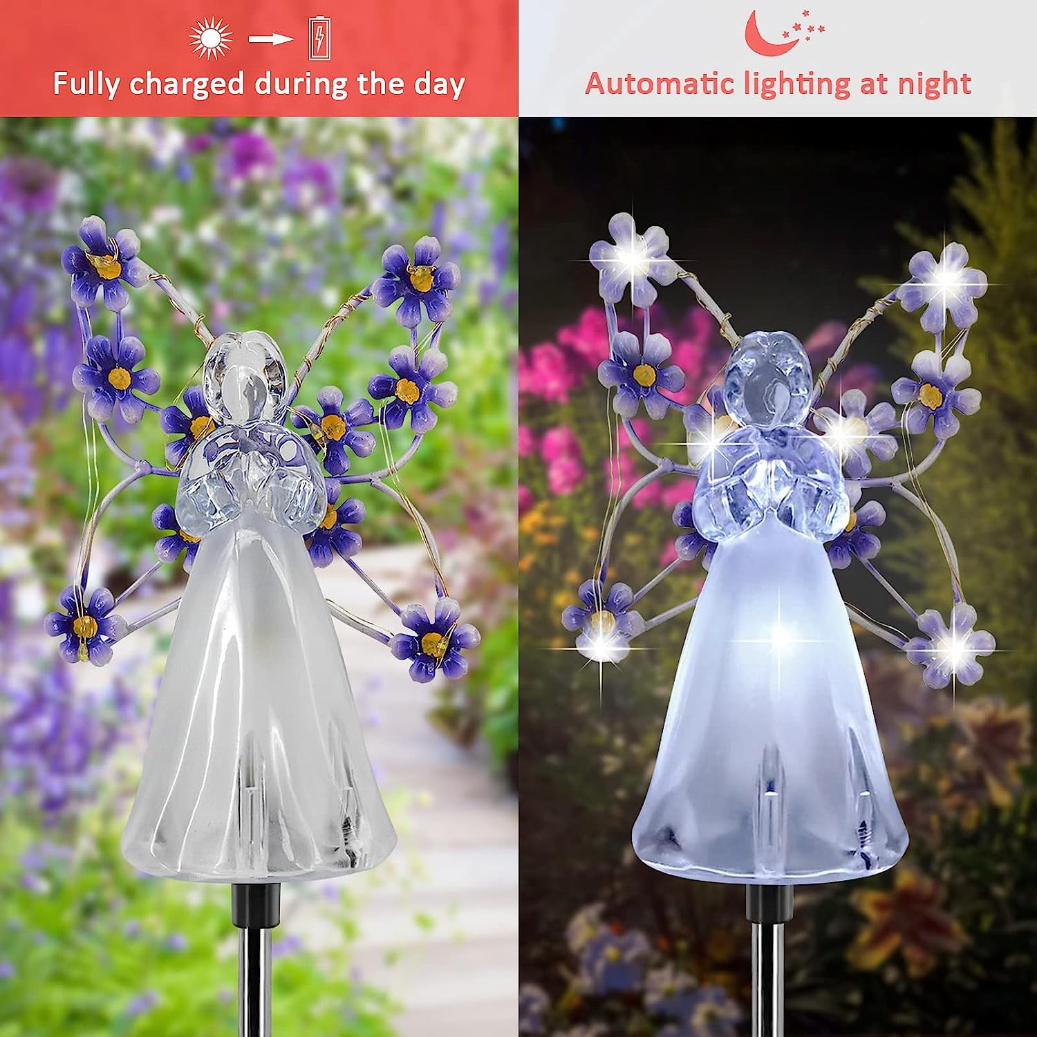 Solar Garden Lights, Outdoor Waterproof Solar Garden Stake Lights, Solar Pathway Lights for Patio Yard Lawn Grave Cemetery, Memorial Sympathy Gift (Purple)