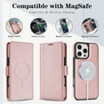thumbnail image 3 of Compatible with MagSafe for iPhone 14 Pro Max Wallet Case Magnetic Card Holder, RFID Blocking 2 in 1 Detachable Kickstand Retro PU Leather Shockproof Classic Folio Case for Women Men,Pink, 3 of 9