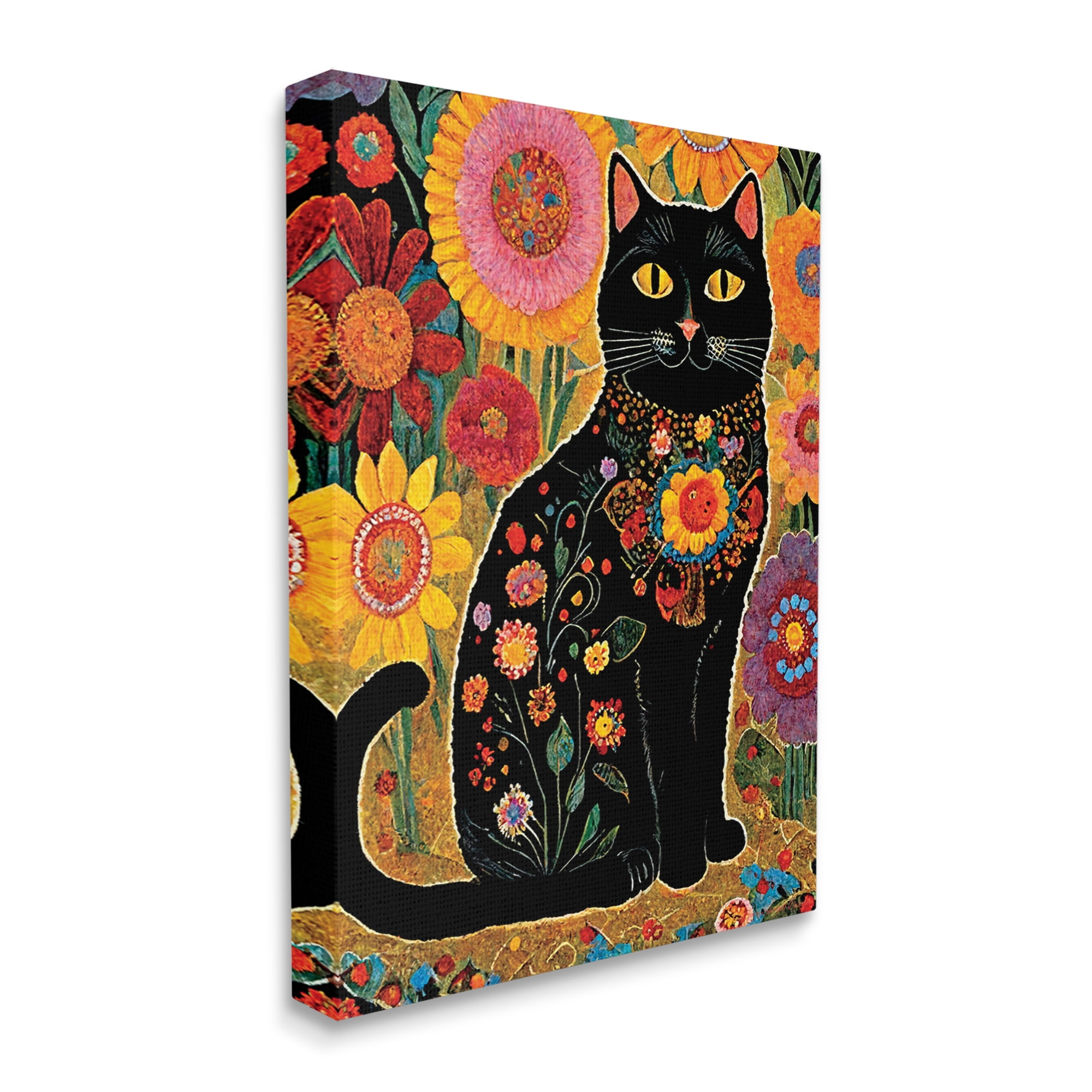Stupell Industries Cat with Patterned Florals Animals & Insects Painting Gallery Wrapped Canvas Art Print Wall Art, 16 x 20