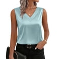 thumbnail image 2 of Inglocry Women Silk Satin Tank Top V Neck Summer Blouse Sleeveless Shirt Business Casual Dressy Outfit Vacation Clothes 2026 Mint Green XL, 2 of 9