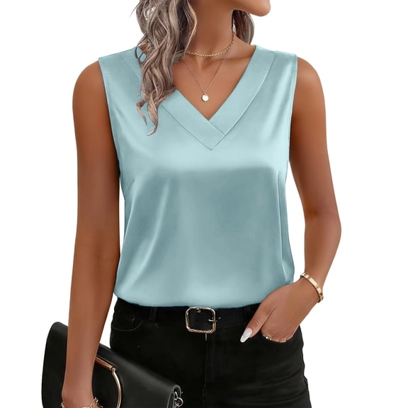 Women's Silk Satin Tank Tops V Neck Casual Camisoles Sleeveless Business Work Blouses Dressy Summer Shirts Mint Green M