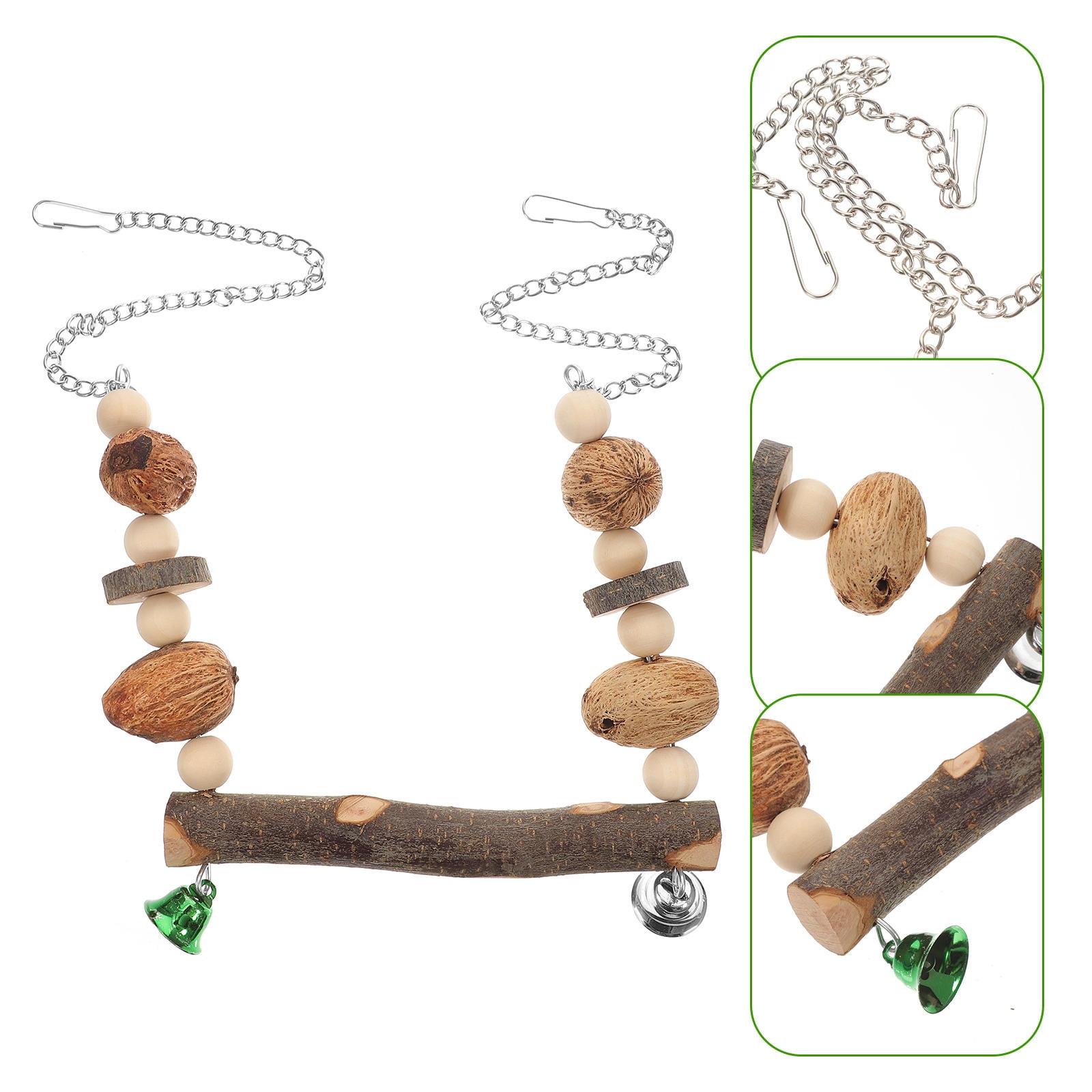 OUNONA Parakeet Swing Hanging Decorative Wooden Hammock for Bird Cage