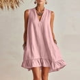 thumbnail image 2 of Admvng Women's Dresses Ruffle Hem Sleeveless V Neck Casual Linen Summer Dress, 2 of 7
