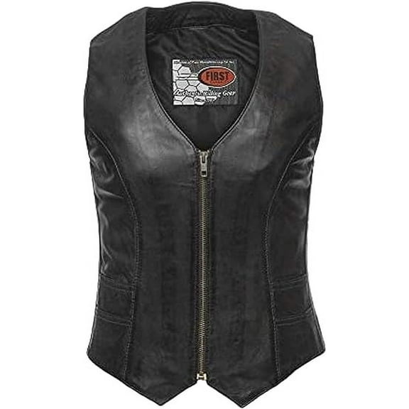 First Mfg Co - Savannah - Women's Motorcycle Biker Riding Black Leather Vest - Large - Back Lacing