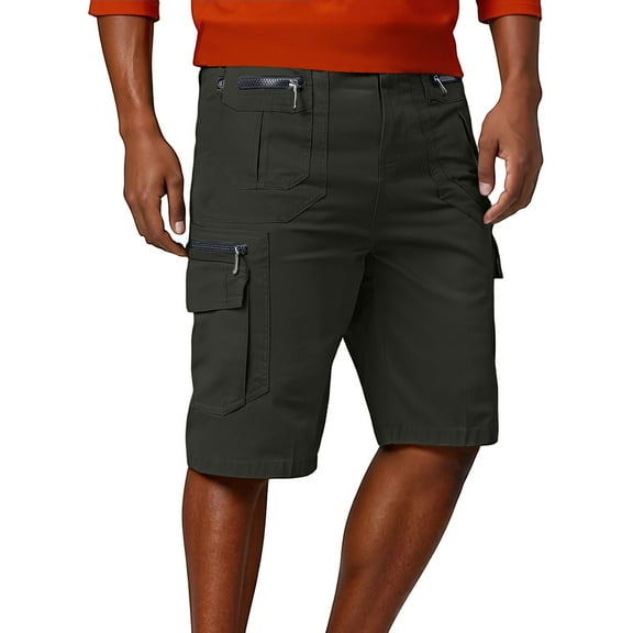 Men's Capri Work Shorts, 7-Inch Inseam Multi-Pocket Cotton Cargo Shorts for Outdoor Activities & Casual Wear ,Army Green L