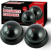 Fake Camera, Fakes Security Camera Outdoors, Dummy Dome Security Camera, Wireless Surveillance System Realistic Look with Flashing Red LED Light for Home or Business (Pack of 2)