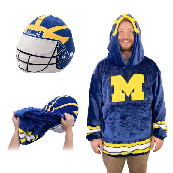 University of Michigan Helmet Snugible 2-in-1 Blanket Hoodie  Pillow