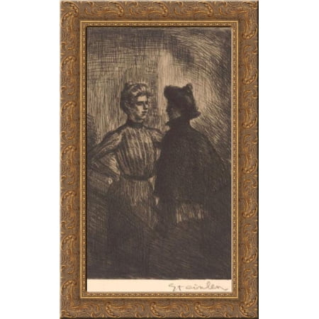 Rencontre 24x16 Gold Ornate Wood Framed Canvas Art by Theophile Steinlen
