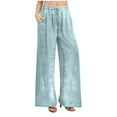 thumbnail image 3 of QATAINLAV Womens Casual Velvet Palazzo Pants 2025 Summer Fashion Wide Leg Pants Elastic High Waist Drawstring Lounge Trousers with Pockets Light Blue XXL Dollar Sales, 3 of 9
