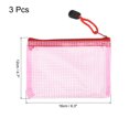 thumbnail image 2 of Uxcell A6 File Document Pockets Bill Pouch Mesh Zipper Bags, Pink 3 Pack, 2 of 5