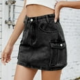 thumbnail image 5 of Weiqiqre Mini Skirt High Waisted Denim Mini Skirt Flap Pocket Bodycon Jean Cargo Skirts, 5 of 7