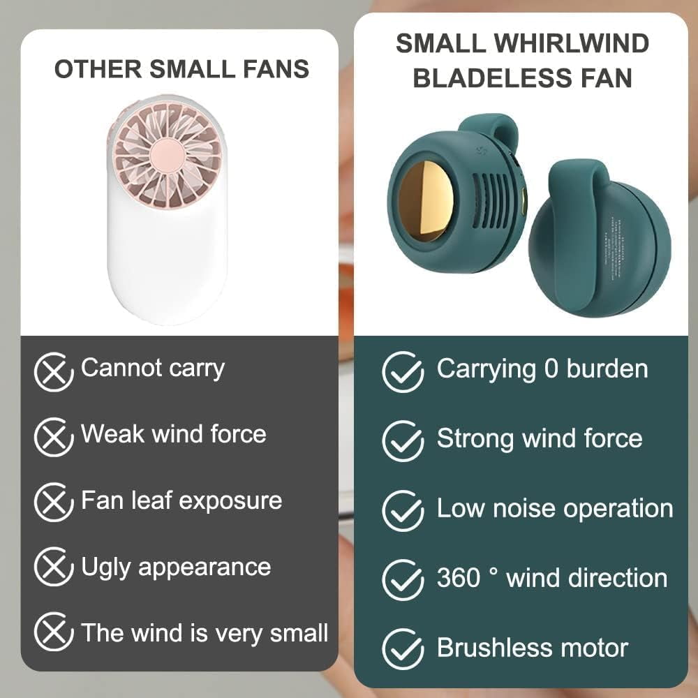 Portable Clip-On Fan with Bladeless Design – 3 Speeds & Quiet Operation, Wearable Clip for Shirt or Waist, USB Rechargeable with Night Light – Ideal for Travel, Office, and Outdoor Use