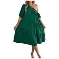 thumbnail image 2 of PNTUTB Summer Cool Women's Dress: Fashionable Solid-Color Off-the-Shoulder Short-Sleeve Casual Loose Comfortable Midi Dress, 2 of 6