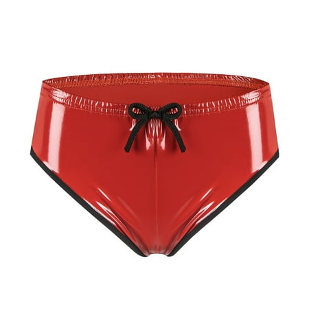 Womens Red Pink Leather Briefs Shorts Lace-up Booty Shorts Wet Look Patent Leather Briefs Panties Low Waist Hot Pants Clubwear