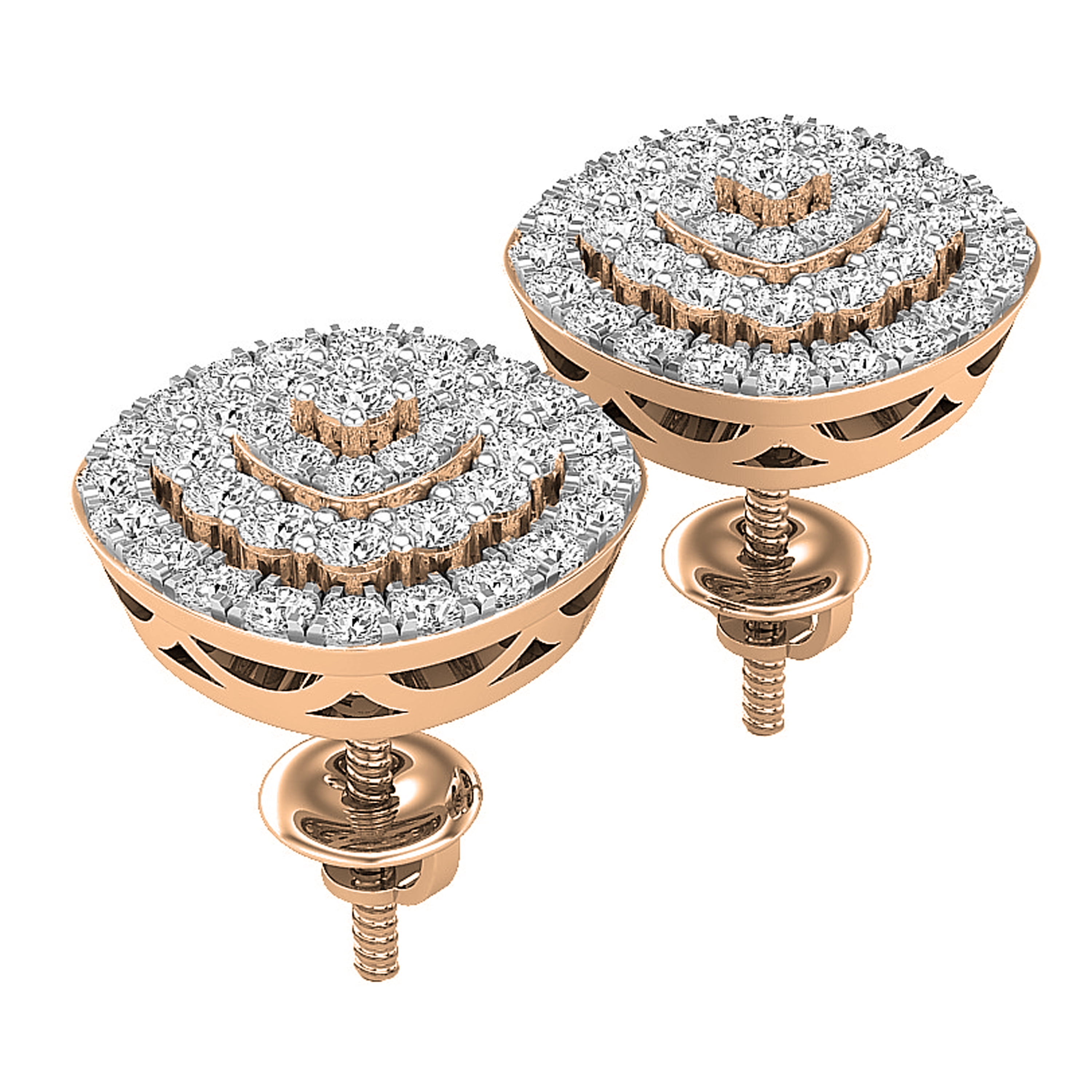 Dazzlingrock Collection Round White Diamond Triple Halo Cluster Screwback Stud Earrings for Women (0.95 ctw, Color I-J, Clarity I1-I2) in 18K Rose Gold