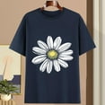thumbnail image 2 of Casual Cotton T-Shirts Womens Loose Short Sleeve Daisy Floral Print Crew Neck Tees Cute Summer Tops (M, Navy A), 2 of 4