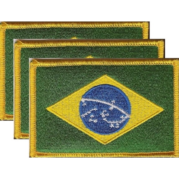 Brazil Flag Patch, Embroidered Iron On or Sew On, Measures 3.50" x 2.25"