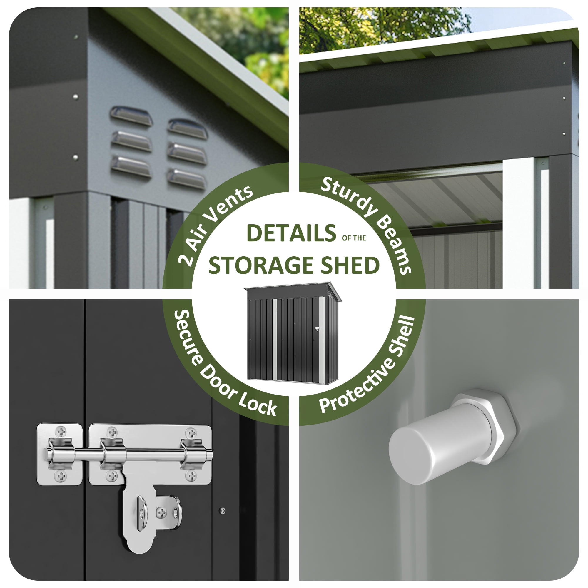 MUCHANT 5'x3' Outdoor Metal Storage Shed with Updated Frame Structure and Lockable Doors, Steel Garden Tool Sheds for Backyard, Patio, Lawn, Gray