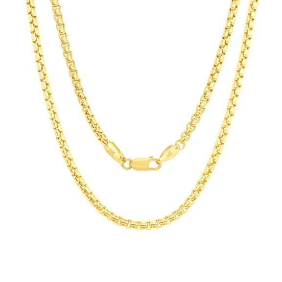 Nuragold 14k Real Yellow Gold Round Box 1.5mm Venetian LInk Chain Necklace (16"-30") Dainty Italian Jewelry for Men & Women