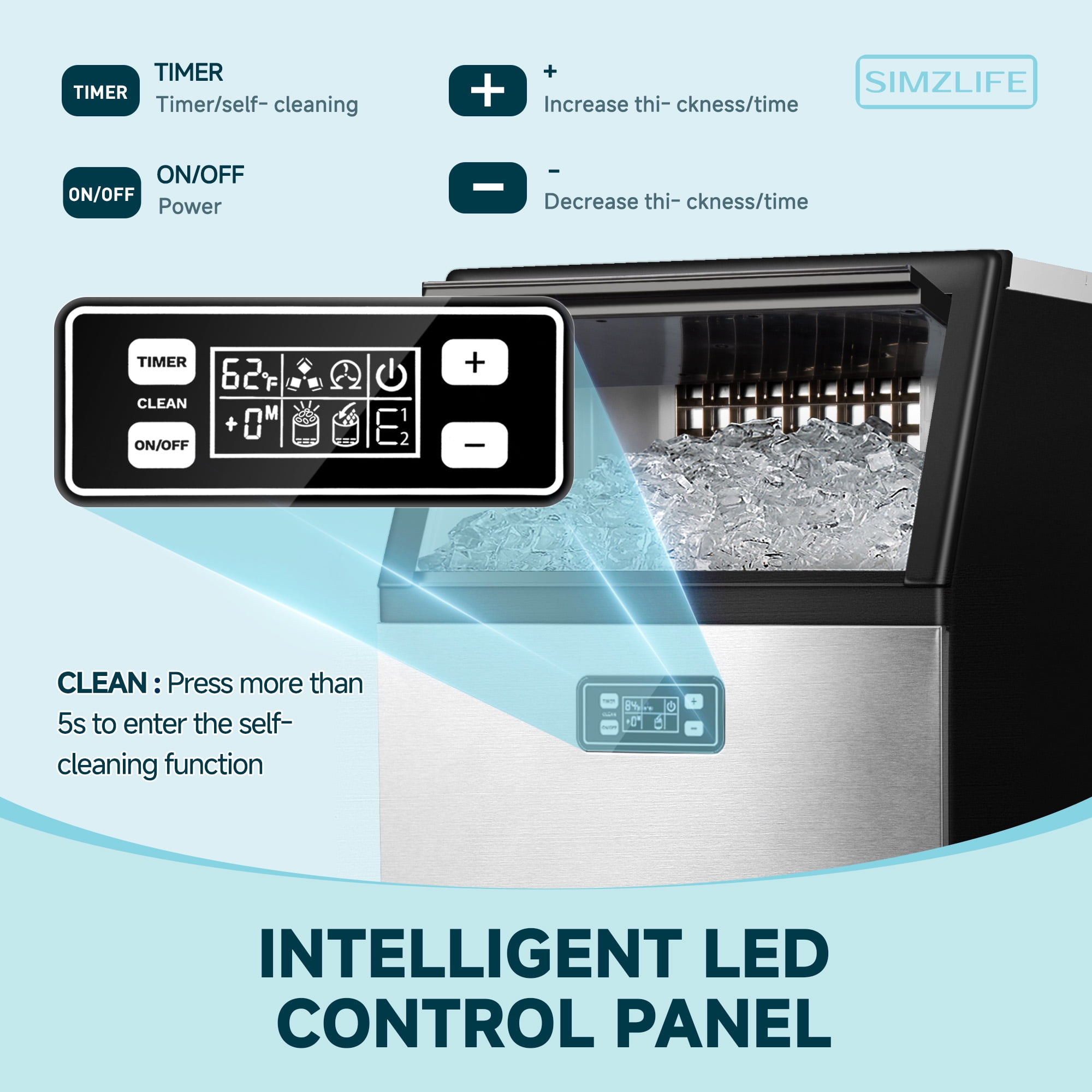 SIMZLIFE Commercial Ice Maker Machine, Stainless Steel