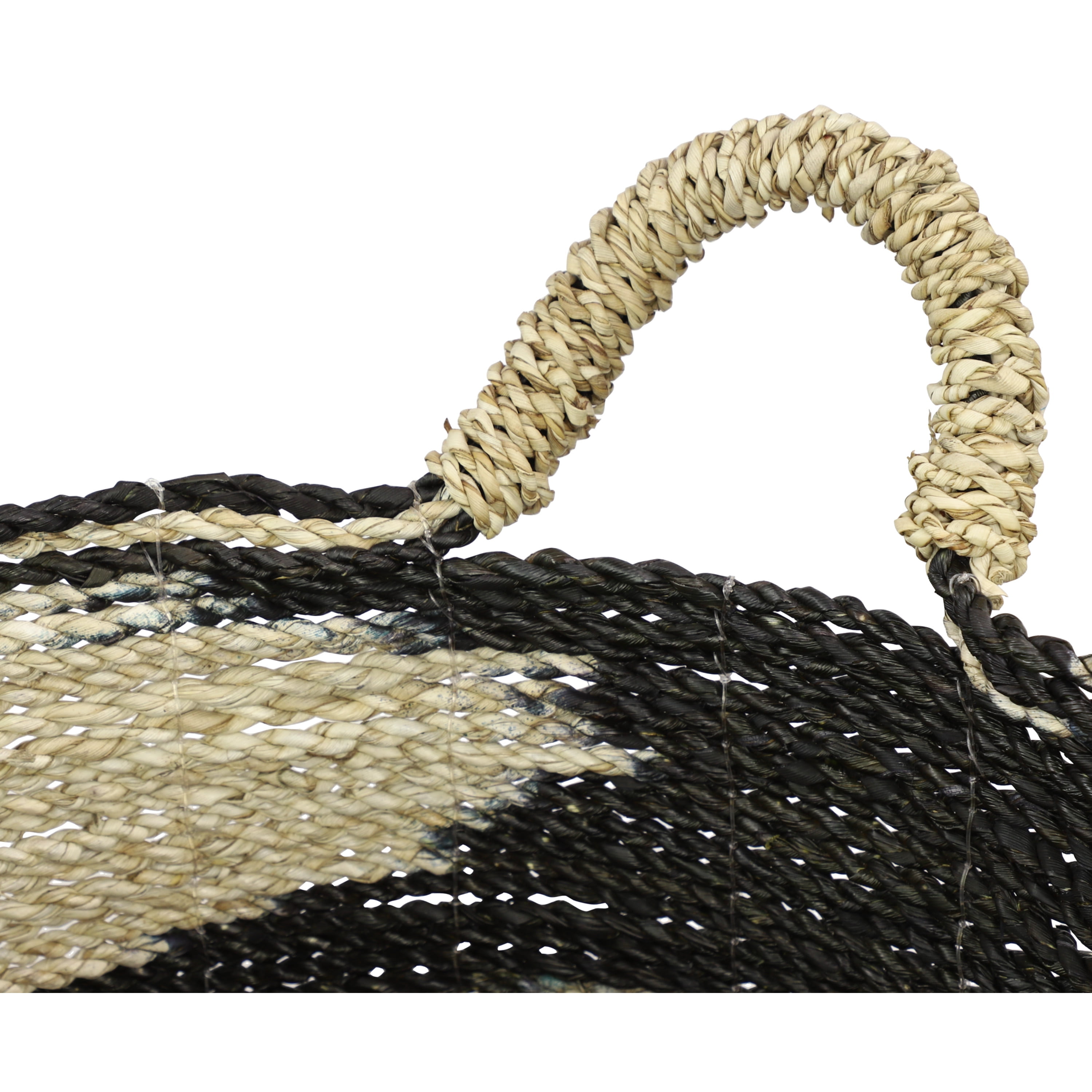 DecMode 18", 17", 16"H Black Seagrass Handmade Two Toned Storage Basket with Handles, 3-Pieces