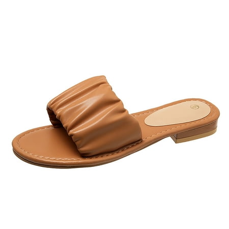 OJSFQUFP Sandals for Women Fashion Ladies Beach Slip On Soft Sole Casual Open Toe Non Slip Square Heels Breathable Slippers Shoes Sandals Washable House Slippers Brown 11