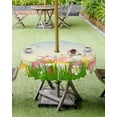 thumbnail image 3 of Spring Easter Outdoor Tablecloth - 60 Inch Round Dining Table Cover, Watercolor Bunny Daisy Floral Eggs Waterproof Outdoor Table Cloth with Umbrella Hole & Zipper for Picnic/Patio/Party, 3 of 5