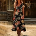 thumbnail image 3 of Women's Summer V Neck Short Sleeve Vintage Floral Print Dress Loose Fit Flowy A Line Beach Dress for Beach Vacations and Casual Daily Wear, 3 of 5