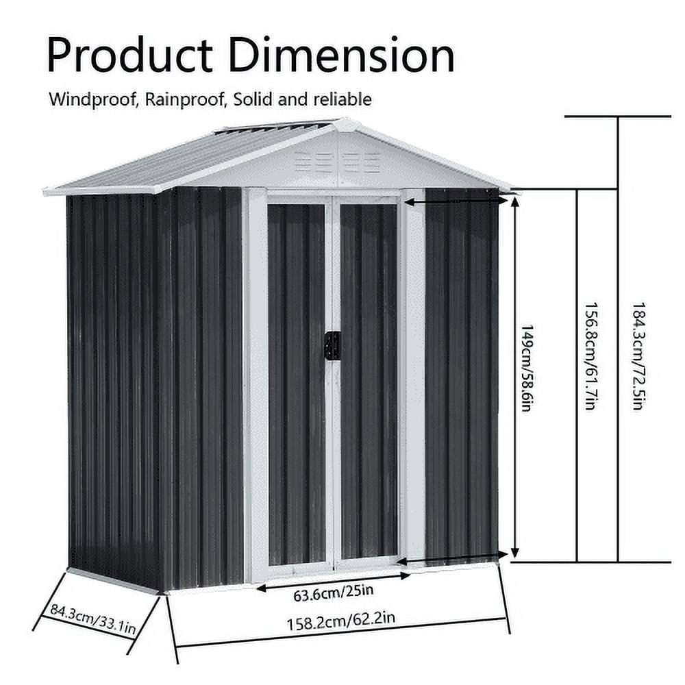 Outdoor Storage Shed 5X3 Feet Dark Grey Outdoor Storage Shed With Aluminum Alloy Frame With Base,Small Storage Shed