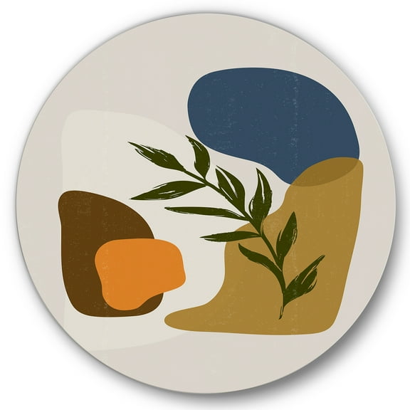 Designart 'Green Leaf With Botanical Minimalist Shapes' Modern Circle Metal Wall Art 36x36 - Disc of 36