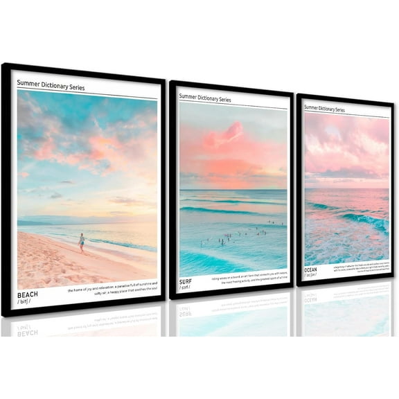 FCCUYE Pastel Coastal Canvas Wall Art Set Of 3 Colorful Beach Surf Poster Picture Prints Modern Preppy Aesthetic Ocean Painting College Room Decor For Dorm Apartment Girl Room Bedroom 12x16 d