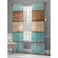 thumbnail image 4 of Farmhouse Aqua Brown Sheer Curtains 96 Inch Length 2 Panels Set Window Treatments, Vintage Wooden Striped Rod Pocket Semi Curtains for Living Room/Bedroom/Kitchen Décor, 104"W x 96"L, 4 of 7