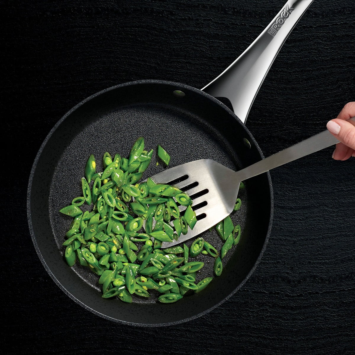 Starfrit The Rock Diamond 24cm (9.5") Non-Stick Fry Pan - Aluminum - Oven Safe - PFOA Free - Easy to Clean - Black