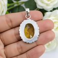 thumbnail image 2 of SATYAVIE JEWELLERY 925 Sterling Silver Honey Quartz Pendant | Oval Cut Yellow Gemstone Vintage Oxidized Jewelry | Retro Style Silver Jewelry for Women, 2 of 3