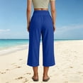 thumbnail image 6 of Wide Leg Pants for Women Casual Cotton Linen Capris Pants Elastic High Waisted Baggy Pant Summer Beach Trousers with Pockets, 6 of 9